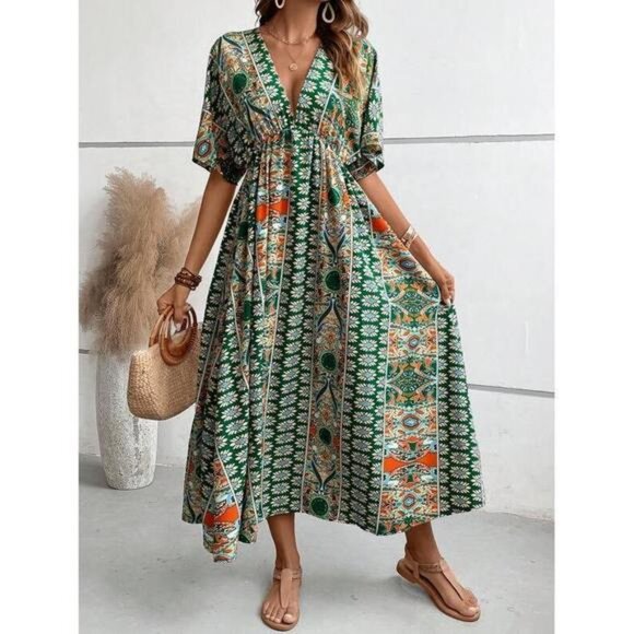 Dresses & Skirts - New Allover Print Batwing Sleeve Dress Maxi Vacation Beach Outfits Women